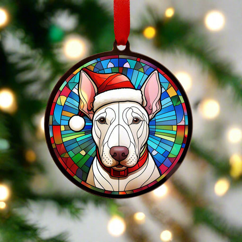 Bull Terrier in Santa Hat Suncatcher Decoration